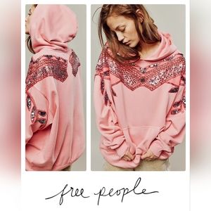 !! SOLD !!  FREE PEOPLE We The Free GLAM Sweatshirt Hoodie Sequin Beaded PINK